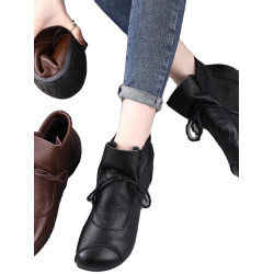 春季新款牛筋軟底短靴中老年復古媽媽真皮平底休閒女靴民族風靴子