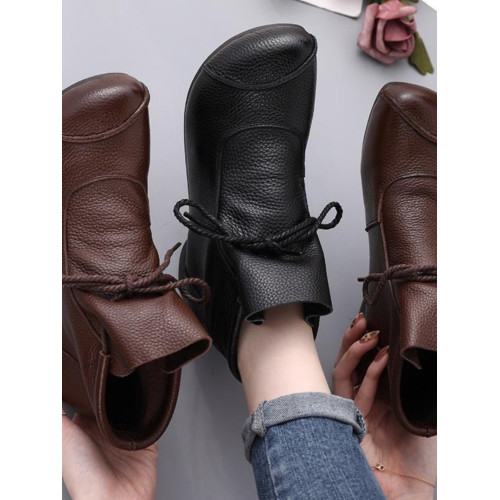 春季新款牛筋軟底短靴中老年復古媽媽真皮平底休閒女靴民族風靴子