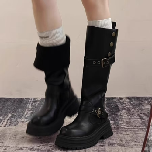 厚底棕色長靴女2025秋冬季新款高筒顯瘦小個子瘦瘦靴子長筒騎士靴