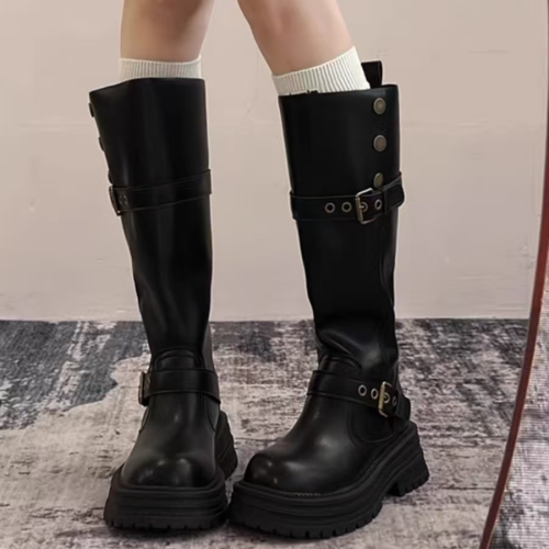 厚底棕色長靴女2025秋冬季新款高筒顯瘦小個子瘦瘦靴子長筒騎士靴