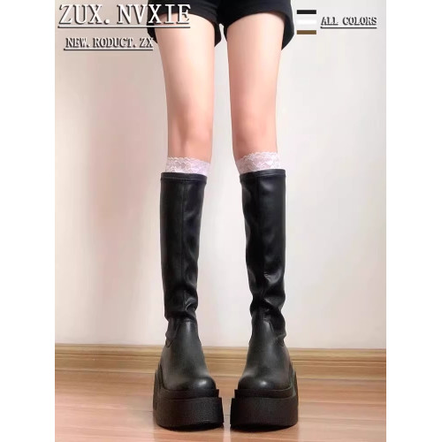 厚底長筒靴女2026年春秋新款不過膝彈力瘦瘦靴增高筒騎士辣妹長靴