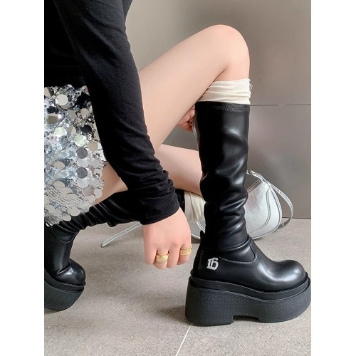 厚底長筒靴女2026年春秋新款不過膝彈力瘦瘦靴增高筒騎士辣妹長靴