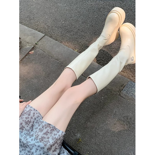 厚底長筒靴女2026年春秋新款不過膝彈力瘦瘦靴增高筒騎士辣妹長靴