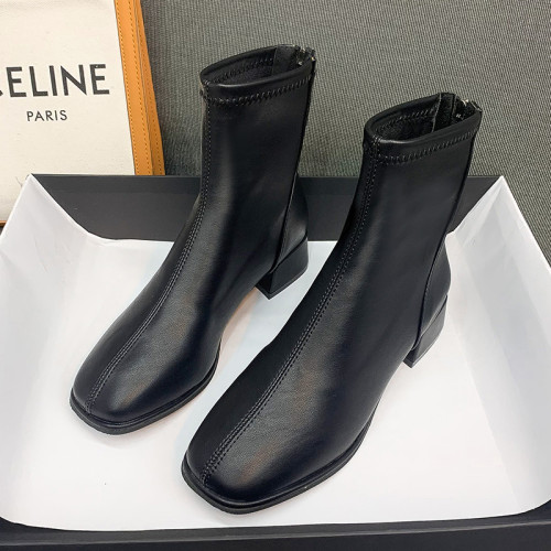 馬丁靴女2026年新款春秋單靴網紅百搭粗跟鞋子女中跟短靴瘦瘦靴子