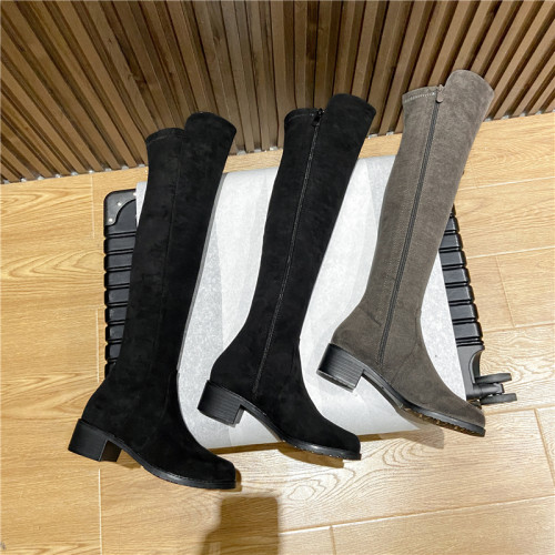 高筒過膝長靴女2025年秋冬新款百搭絨面粗跟彈力騎士瘦瘦長筒靴子