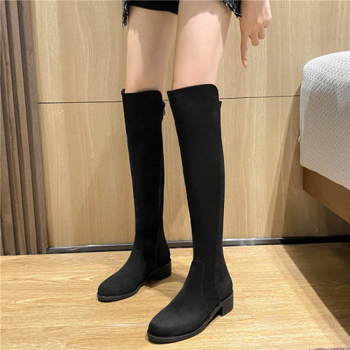 高筒過膝長靴女2025年秋冬新款百搭絨面粗跟彈力騎士瘦瘦長筒靴子