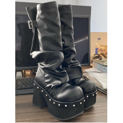 忍冬堆堆靴 口袋貓原創亞文化厚底辣妹y2k龐克靴