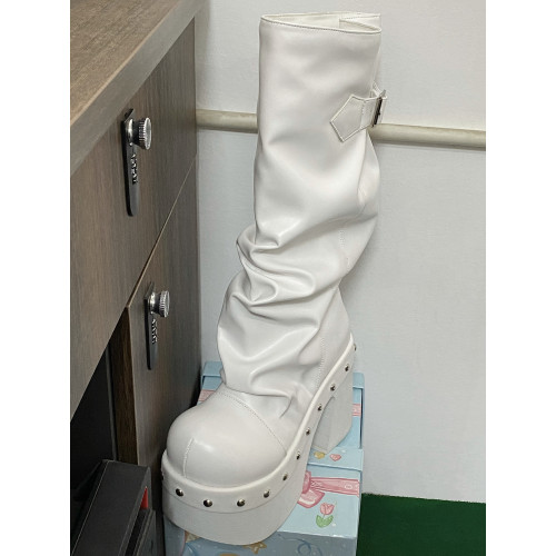 忍冬堆堆靴 口袋貓原創亞文化厚底辣妹y2k龐克靴