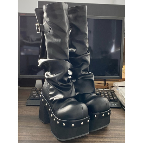 忍冬堆堆靴 口袋貓原創亞文化厚底辣妹y2k龐克靴