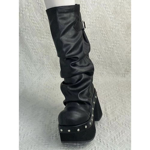 忍冬堆堆靴 口袋貓原創亞文化厚底辣妹y2k龐克靴