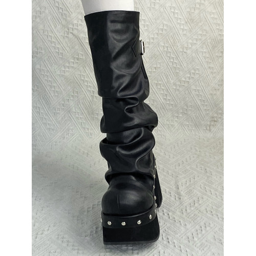 忍冬堆堆靴 口袋貓原創亞文化厚底辣妹y2k龐克靴