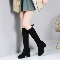 小個子彈力長靴女不過膝長筒靴2025秋冬季新款高跟中筒瘦瘦靴韓版