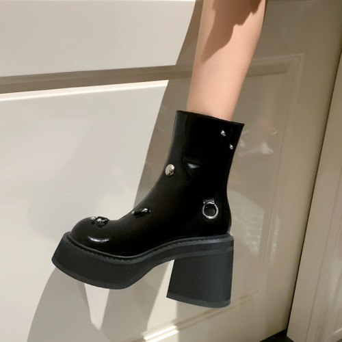 小個子增高切爾西靴女2026春秋防水台短筒靴側拉鍊真皮騎士菸筒靴