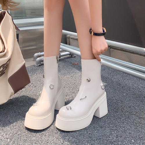 小個子增高切爾西靴女2026春秋防水台短筒靴側拉鍊真皮騎士菸筒靴