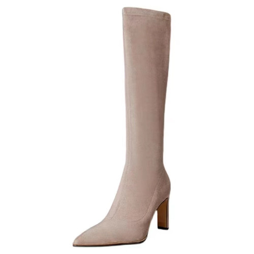 高跟長靴女2025春秋新款高筒彈力瘦瘦靴長筒靴側拉鍊不過膝騎士靴