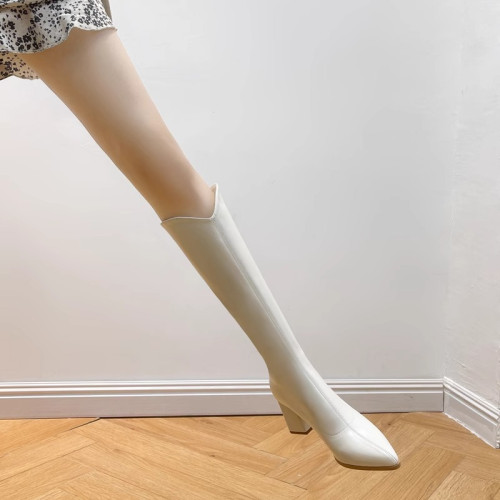 顯瘦小個子長靴女高跟顯瘦2023年秋冬新款高跟尖頭粗跟瘦瘦長筒靴