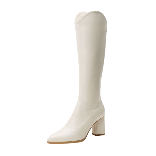 顯瘦小個子長靴女高跟顯瘦2023年秋冬新款高跟尖頭粗跟瘦瘦長筒靴