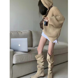 春夏卡其色美拉德堆堆靴女款復古褶皺2025新款爆款靴子長筒靴長靴