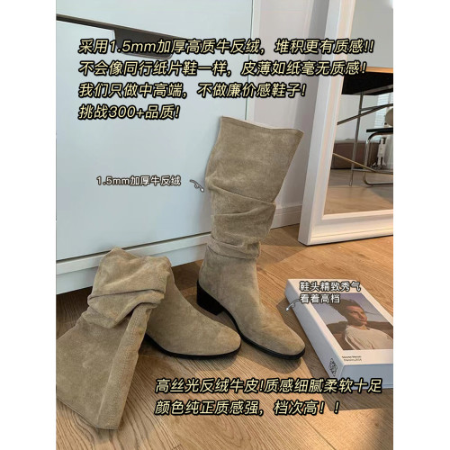 春夏卡其色美拉德堆堆靴女款復古褶皺2025新款爆款靴子長筒靴長靴