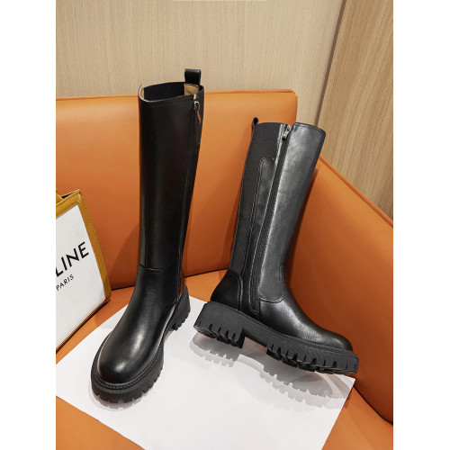 騎士靴長筒靴女秋冬加絨厚底長靴大小筒圍胖mm粗腿彈力靴棕色直筒