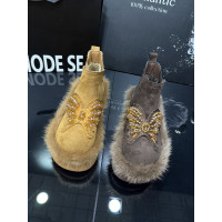 磨砂真皮松糕厚底加絨裡保暖菸筒靴2025冬季新款洋氣小短靴子女鞋