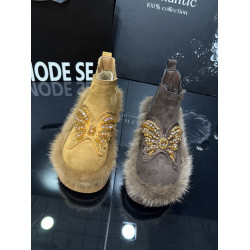 磨砂真皮松糕厚底加絨裡保暖菸筒靴2026冬季新款洋氣小短靴子女鞋