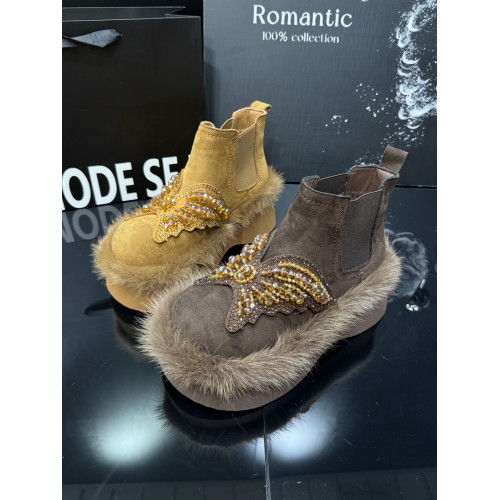 磨砂真皮松糕厚底加絨裡保暖菸筒靴2025冬季新款洋氣小短靴子女鞋