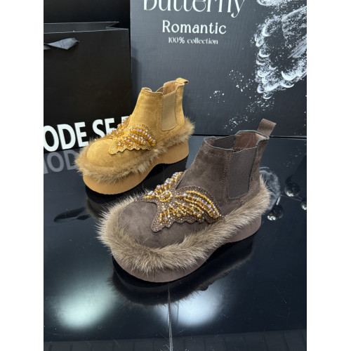 磨砂真皮松糕厚底加絨裡保暖菸筒靴2025冬季新款洋氣小短靴子女鞋