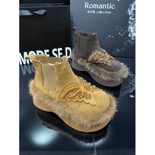 磨砂真皮松糕厚底加絨裡保暖菸筒靴2025冬季新款洋氣小短靴子女鞋