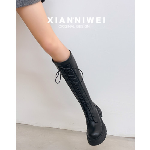 馬丁靴女2025年新款秋冬季長筒靴厚底高筒騎士靴不過膝小個子長靴