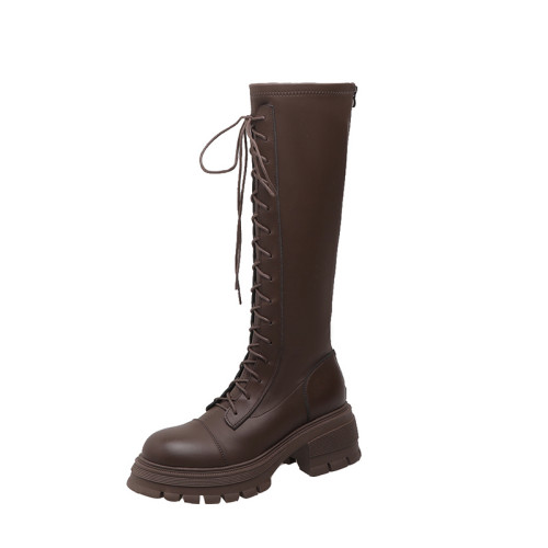 馬丁靴女2025年新款秋冬季長筒靴厚底高筒騎士靴不過膝小個子長靴