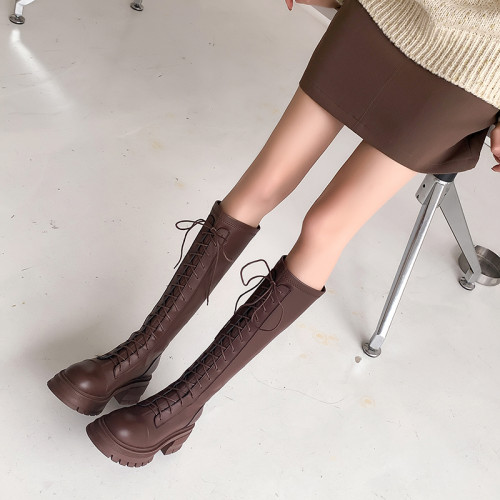 馬丁靴女2025年新款秋冬季長筒靴厚底高筒騎士靴不過膝小個子長靴