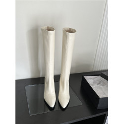 SYLSH 白色高筒靴2025年新款騎士靴女尖頭粗跟長靴法式高跟長筒靴