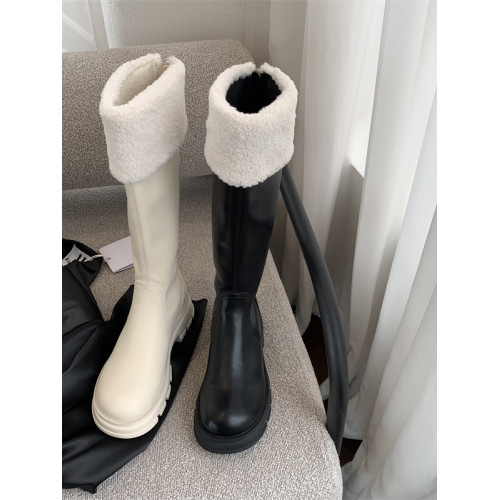 羊羔毛長筒靴女鞋2025年新款秋冬季加絨毛毛冬鞋奶白色長靴不過膝