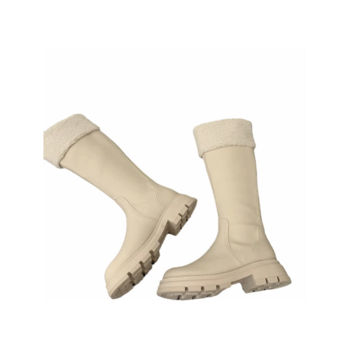 羊羔毛長筒靴女鞋2025年新款秋冬季加絨毛毛冬鞋奶白色長靴不過膝