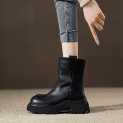 爆款真皮中筒英倫風馬丁靴子女款2025新款秋冬季加絨厚底菸筒短靴