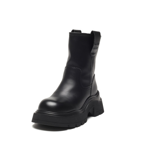 爆款真皮中筒英倫風馬丁靴子女款2025新款秋冬季加絨厚底菸筒短靴