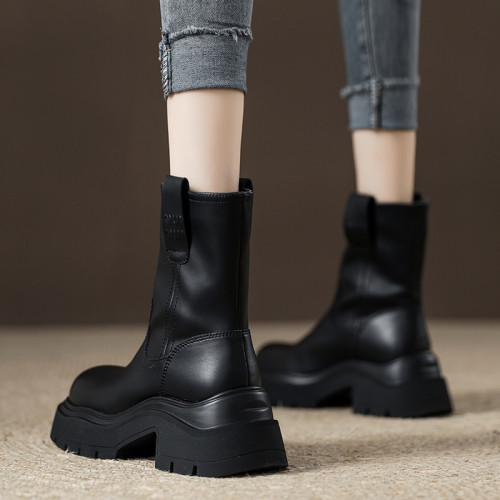 爆款真皮中筒英倫風馬丁靴子女款2025新款秋冬季加絨厚底菸筒短靴