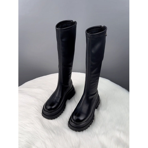 真皮厚底不過膝長筒靴女2026新款秋冬顯瘦小個子高筒騎士靴瘦瘦靴