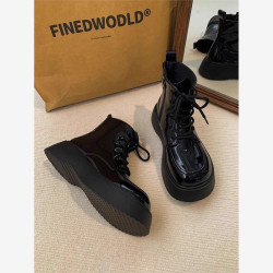 鞋子女2025新款秋冬復古系帶短靴爆款英倫風松糕厚底甜酷馬丁靴女