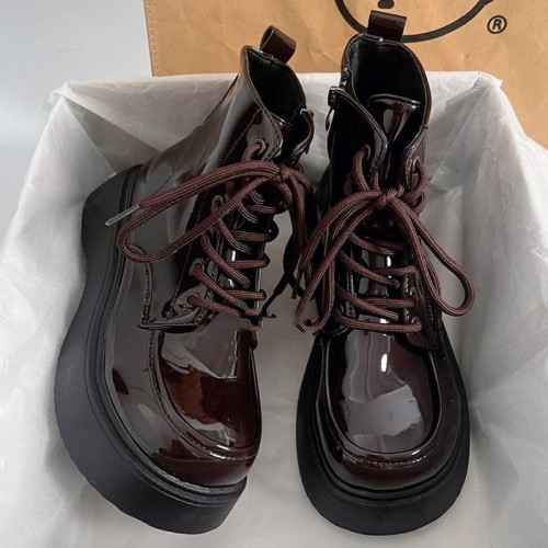 鞋子女2025新款秋冬復古系帶短靴爆款英倫風松糕厚底甜酷馬丁靴女