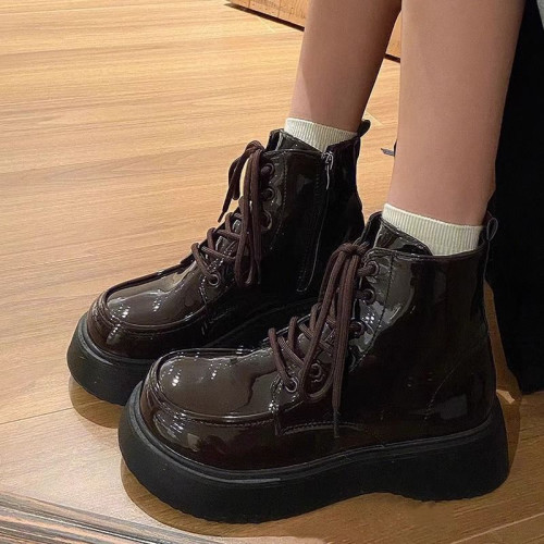 鞋子女2025新款秋冬復古系帶短靴爆款英倫風松糕厚底甜酷馬丁靴女