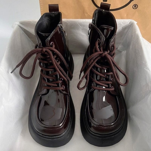 鞋子女2025新款秋冬復古系帶短靴爆款英倫風松糕厚底甜酷馬丁靴女