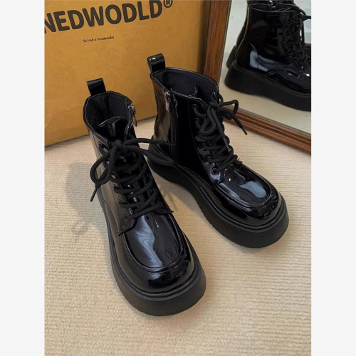 鞋子女2025新款秋冬復古系帶短靴爆款英倫風松糕厚底甜酷馬丁靴女