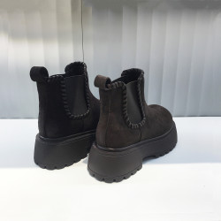 馬丁靴女2025冬季新款磨砂皮厚底菸筒靴女加絨棕色勃肯切爾西短靴