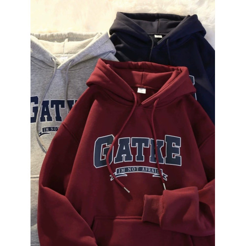 100%純棉新款秋冬加絨加厚oversize連帽衛衣男女寬鬆情侶外套百搭