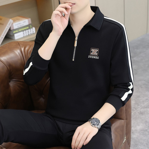 歐貨潮流修身立領半拉鍊衛衣男士春秋款時尚高級潮拼色刺綉長袖上