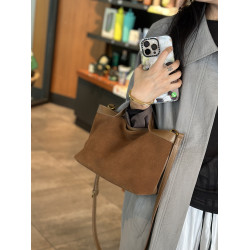 磨砂牛皮水桶包女2025新款真皮復古托特包大容量高級感單肩斜後後背包