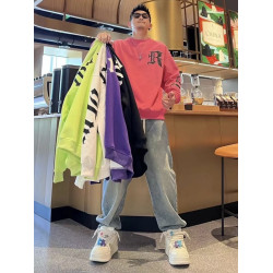 痞帥潮流春秋新款時尚百搭寬鬆男士字母印花設計感長袖圓領衛衣