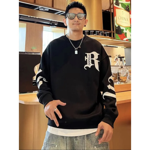 痞帥潮流春秋新款時尚百搭寬鬆男士字母印花設計感長袖圓領衛衣